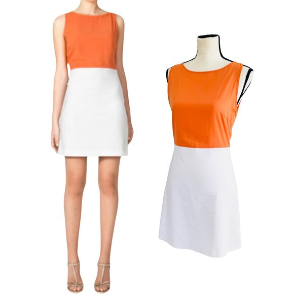 ZARA BASIC Orange White Color Block Sleeveless Mini Dress Shift Mod Retro - Picture 1 of 10